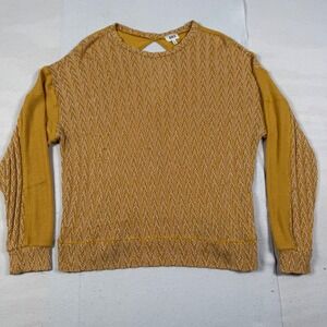 BKE Womens Mustard Yellow Textured Knit Keyhole Back Top Large Mixed Media L
